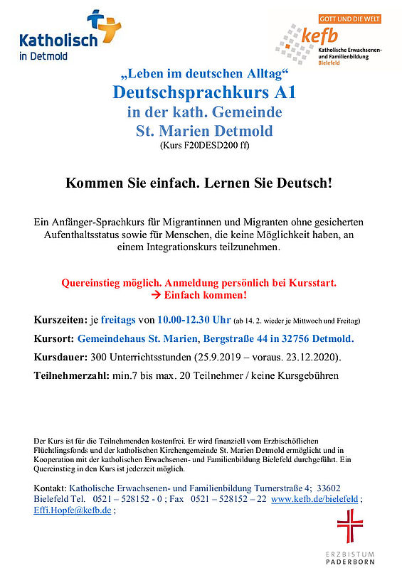 Deutschkurs für Tn ohne gesicherten Aufenthaltsstatus Deutschkurs für Tn ohne gesicherten Aufenthaltsstatus